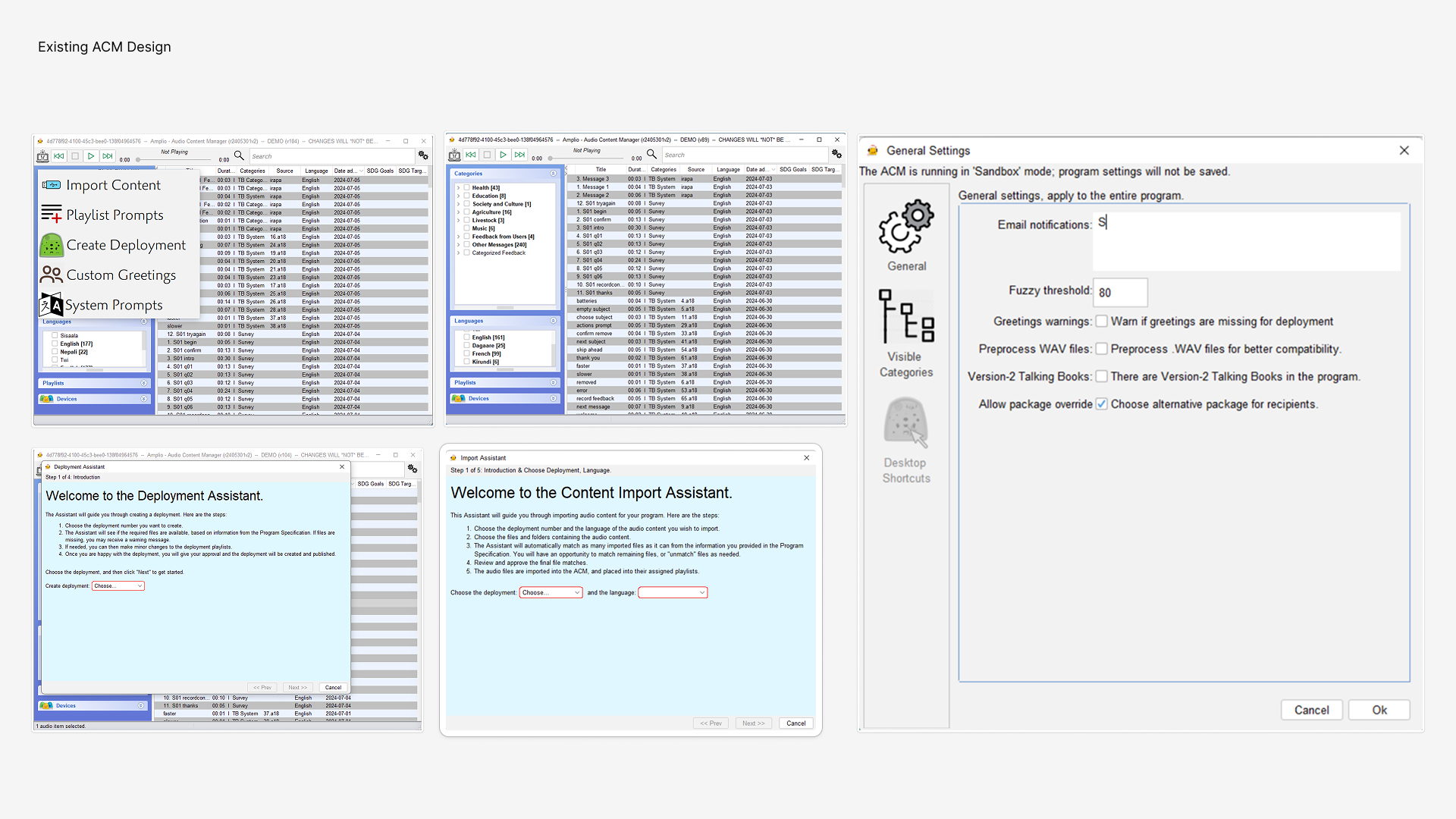 The legacy Audio Content Manager interface