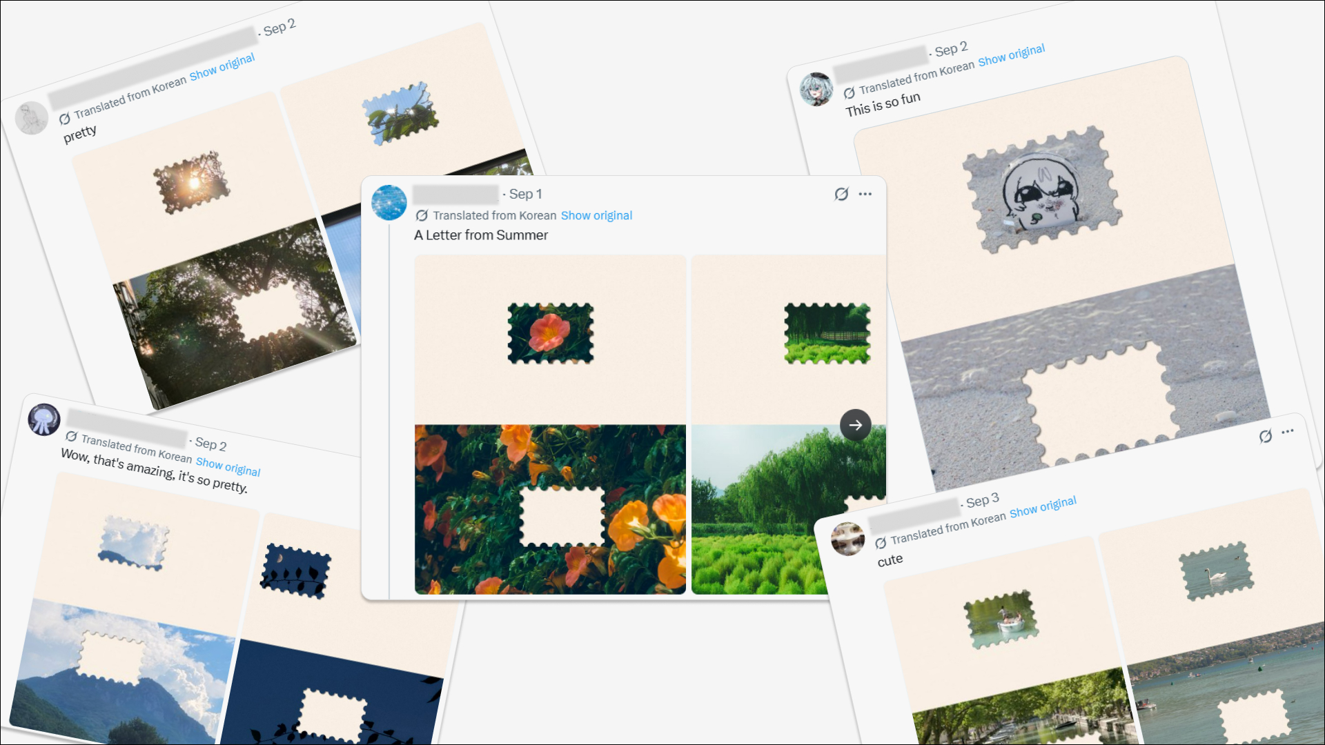Posts from Korean users sharing stamp cutouts they made with the tool